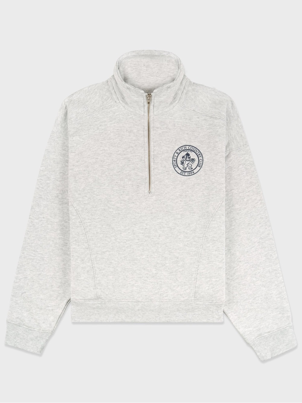 Sporty & Rich Lion Crest Quarter Zip Sweatshirt Heather Gray size Small